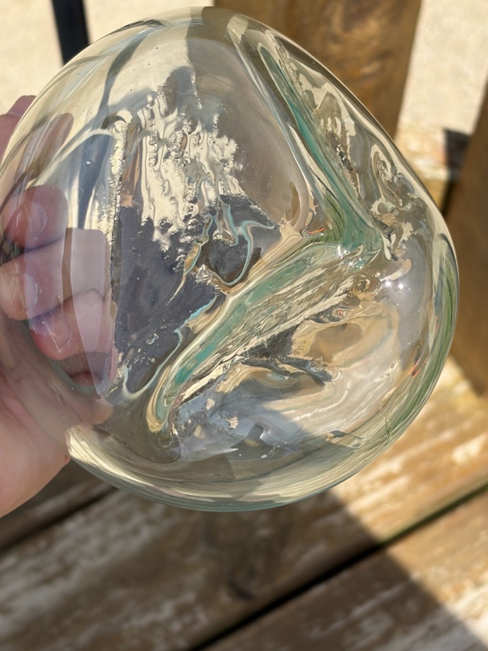 Vtg Organic Modern Burl Wood & Hand Blown Glass Terrarium Bowl MCM Studio Decor - Picture 6 of 7
